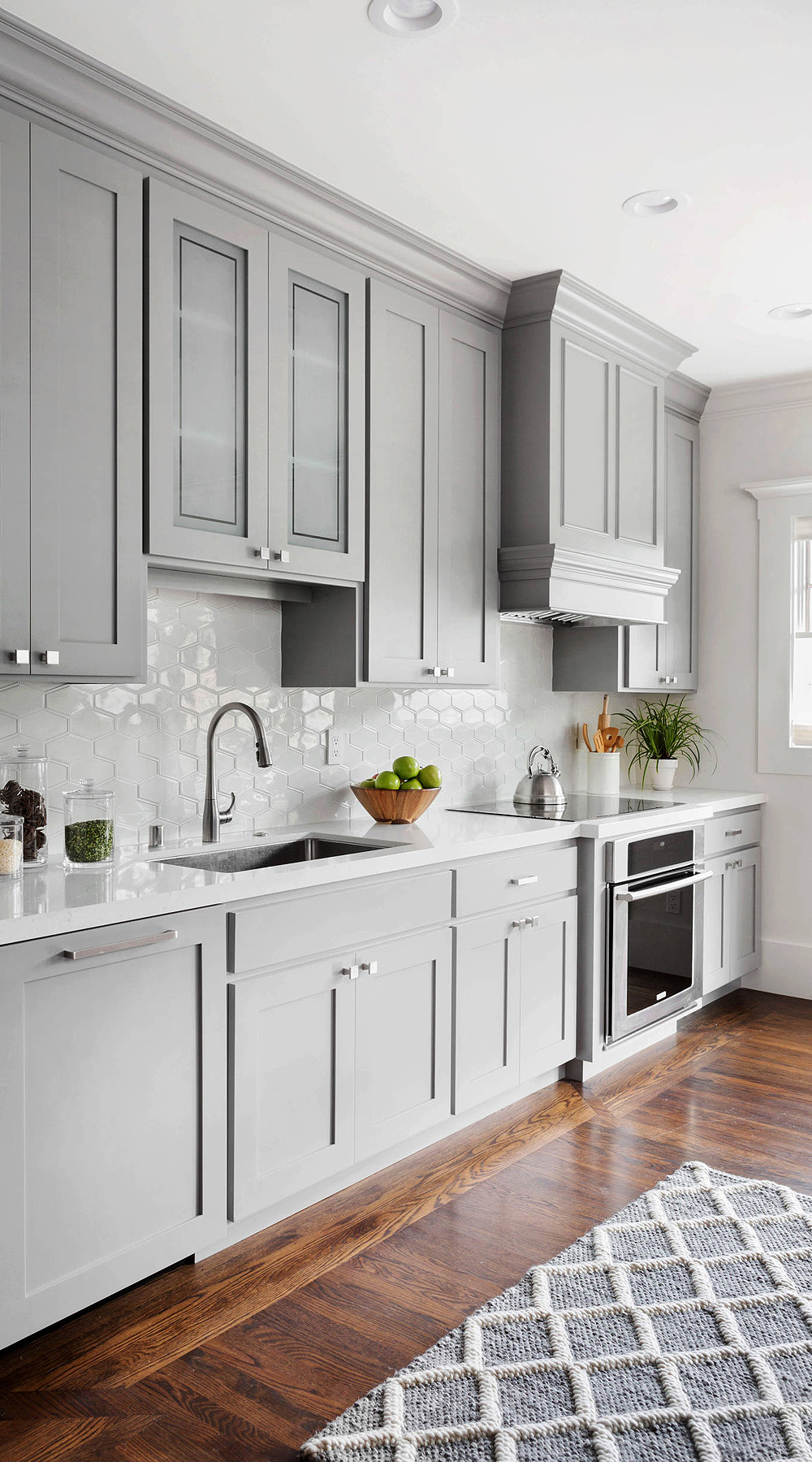 92439 Light Gray Kitchen Cabinets With Dark Brown Hardwood Floor 1