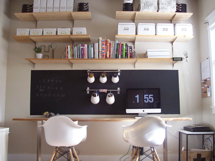 office with chalkboard